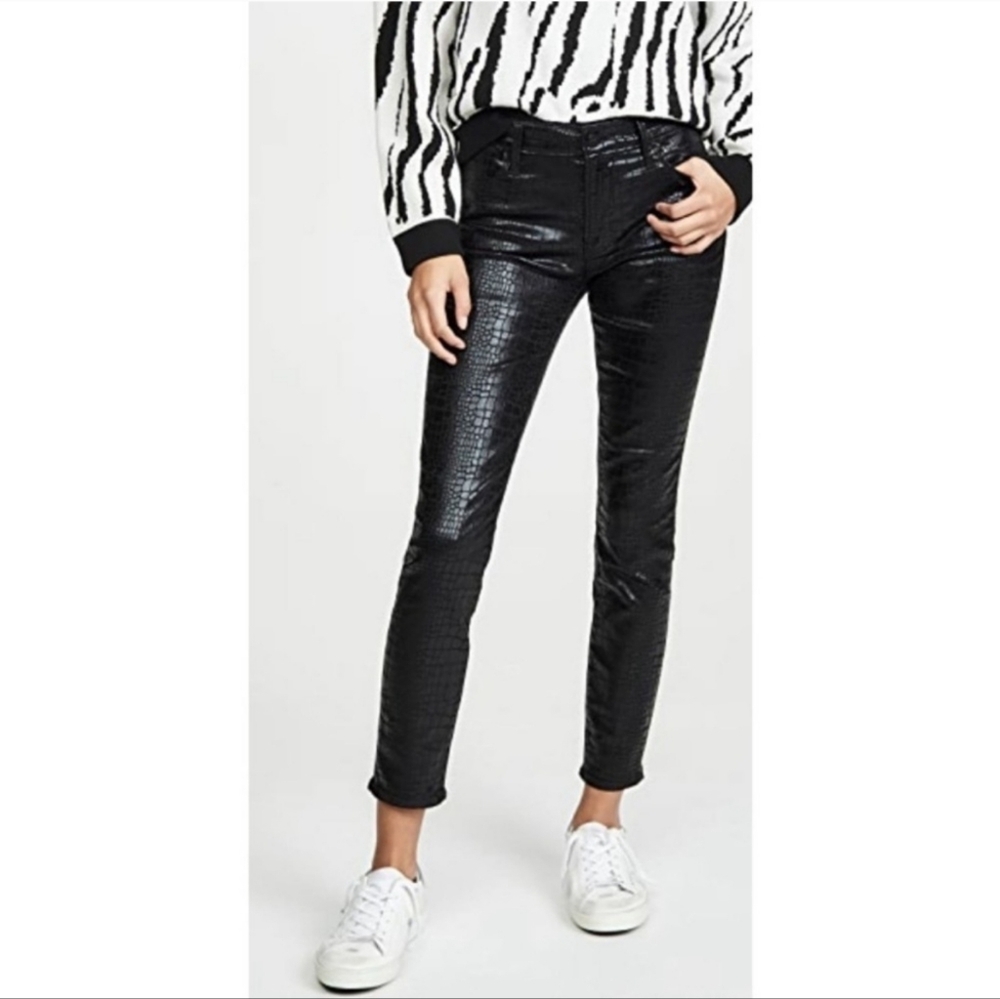 Frame Le High Skinny Noir Croc Black Size 27 - Picture 5 of 12